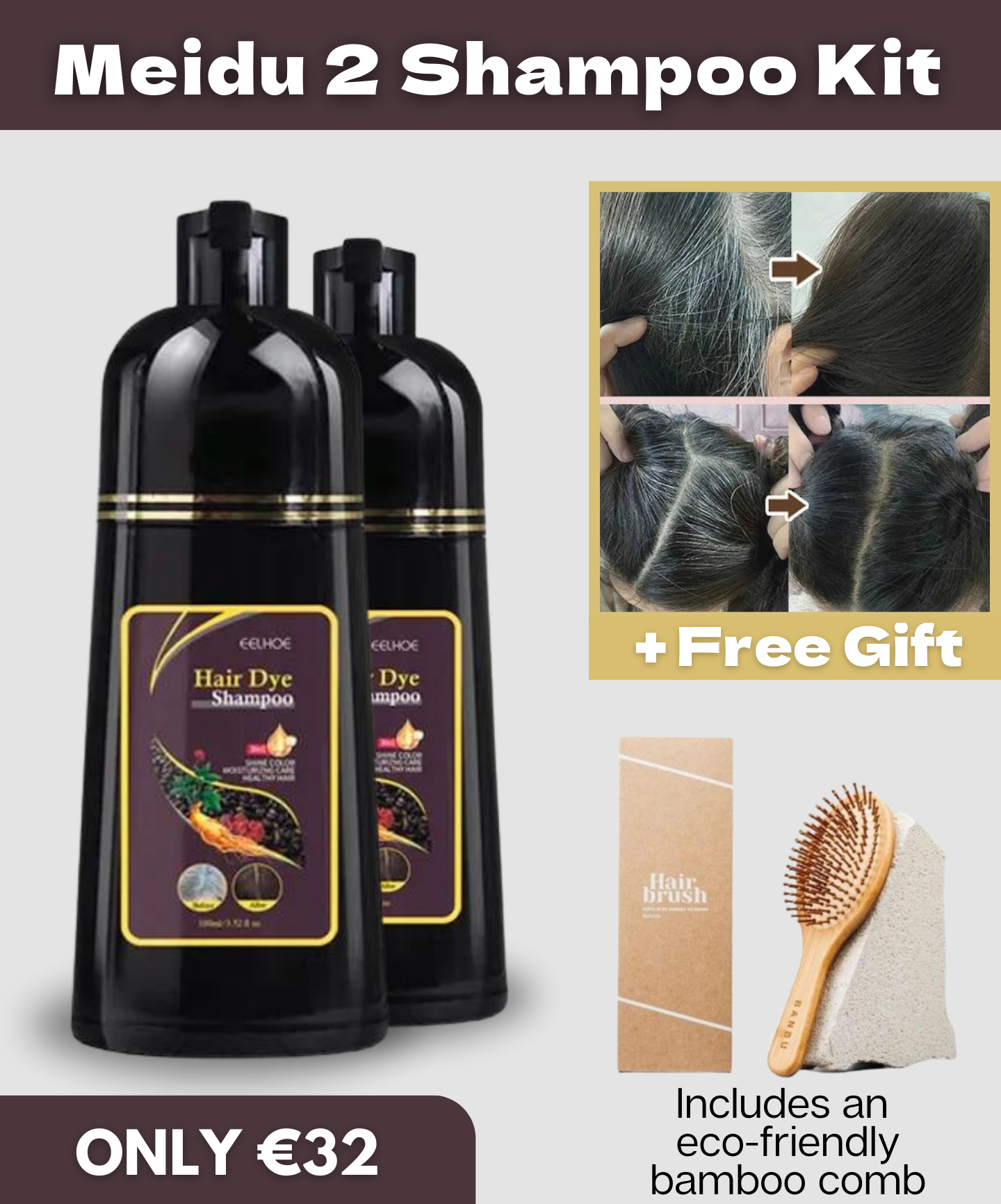 3-in-1 Shampoo for White Hair + Complimentary Eco-Friendly Bamboo Comb